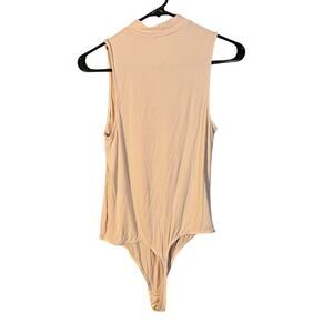 Express Light Pink Sleeveless High Mock Neck Bodysuit Ribbed Women Sz L